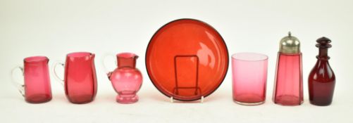SEVEN PIECES OF 19TH CENTURY & LATER RUBY & CRANBERRY GLASSWARE