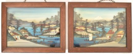 PAIR OF JAPANESE EARLY 20TH CENTURY REVERSE GLASS PAINTINGS
