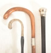 THREE SILVER COLLARED / TOPPED WALKING STICKS & UMBRELLAS