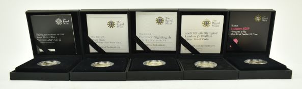 ROYAL MINT - FIVE COMMEMORATIVE PIEDFORT SILVER PROOF £2 COINS