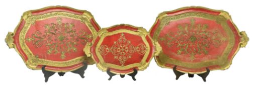 THREE FLORENTINE 20TH CENTURY HAND PAINTED SERVING TRAYS