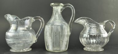 THREE GEORGE IV CUT GLASS STEP CUT WATER POURING JUGS