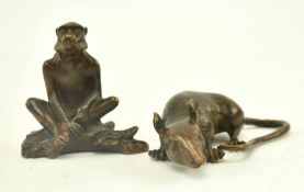 TWO 20TH CENTURY CHINESE BRONZE FIGURES - MONKEY AND RAT