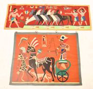 TWO EGYPTIAN REVIVAL VINTAGE TEXTILE WALL HANGING TAPESTRIES