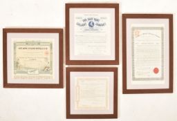 FOUR LATE 19TH/20TH RAILWAY AND INDUSTRIAL SHARE CERTIFICATES