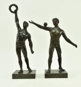 TWO EARLY 20TH CENTURY ART DECO HOLLOW SPELTER FIGURES