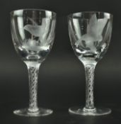 R. ELLISON - PAIR OF VINTAGE GLASS DOUBLE AIR TWIST STEM GLASSES