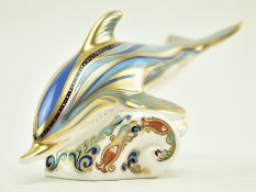 ROYAL CROWN DERBY - OLD IMARI PATTERN DOLPHIN PAPERWEIGHT