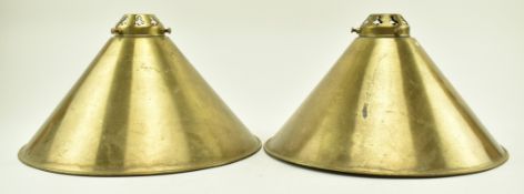 TWO EDWARDIAN BRASS LAMP SHADES WITH PERFORATED TOP