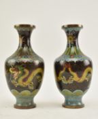 PAIR OF VINTAGE CHINESE CLOISONNE DRAGON VASES
