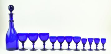 BRISTOL BLUE - EARLY 19TH CENTURY GLASS DECANTER & GLASSES
