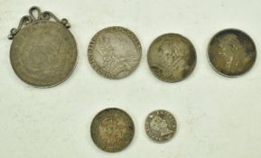 SILVER COINS. 1787 SIXPENCE AND FIVE OTHER COINS