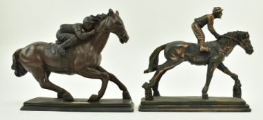 TWO VINTAGE BRONZE RESIN SCULPTURES OF HORSES