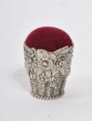 20TH CENTURY STERLING SILVER FLORAL BASKET PIN CUSHION