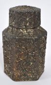 19TH CENTURY CHINESE EMBOSSED WHITE METAL TEA CADDY