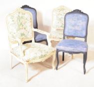 COLLECTION OF FOUR FRENCH LOUIS SEIZE STYLE DINING CHAIRS
