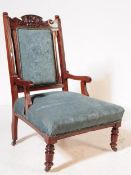 LATE VICTORIAN 19TH CENTURY MAHOGANY LOW ELBOW ARMCHAIR