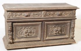 19TH CENTURY VICTORIAN EBONISED OAK CARVED CHEST