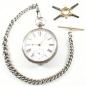 VICTORIAN HALLMARKED SILVER POCKET WATCH & WHITE METAL CHAIN