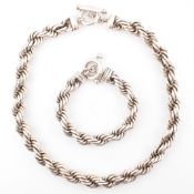 HALLMARKED SILVER ROPE CHAIN NECKLACE & BRACELET SET