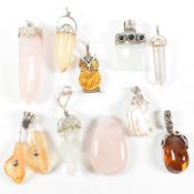 COLLECTION OF SILVER & GEM SET NECKLACE PENDANTS