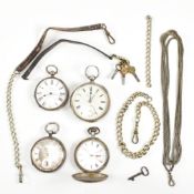 FOUR SILVER POCKET WATCHES & ACCESSORIES