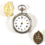 HALLMARKED SILVER POCKET WATCH & TWO HALLMARKED SILVER BADGES