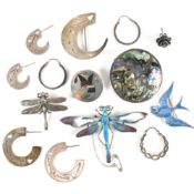 COLLECTION OF SILVER EARRINGS & BROOCH PINS