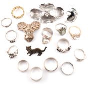 COLLECTION OF SILVER RINGS & BROOCH PINS