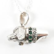 SILVER GEM SET WHISTLE IN THE FORM OF A DOG ON A CHAIN