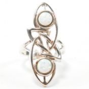 SILVER & SYNTHETIC OPAL ART NOUVEAU STYLE NAVETTE RING