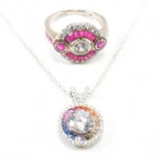 SILVER & CZ PENDANT NECKLACE & ART DECO STYLE RING