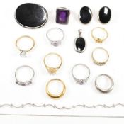 COLLECTION OF SILVER & GEM SET & YELLOW TONE METAL JEWELLERY