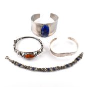 COLLECTION OF SILVER & GEM SET BANGLES & BRACELETS
