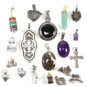 COLLECTION OF SILVER & GEM SET NECKLACE PENDANTS & CHARMS