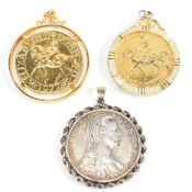 THREE MOUNTED COIN NECKLACE PENDANTS