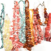COLLECTION OF BEADED NECKLACES INCLUDING CORAL & AMBER AF