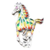 SILVER PLIQUE-A-JOUR HORSE BROOCH PIN