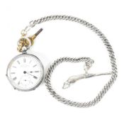 HALLMARKED SILVER POCKET WATCH ON SILVER CHAIN