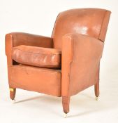 20TH CENTURY TAN BROWN LEATHER CLUB TYPE ARMCHAIR