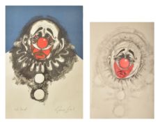 TWO CONTEMPORARY MIXED MEDIA & SCREEN-PRINT CLOWN PAINTINGS