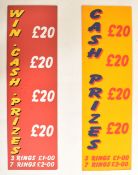 TWO VINTAGE FUNFAIR CASH PRIZE SIGNS