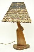 20TH CENTURY GUN STOCK DESK LAMP WITH FEATHER SHADE