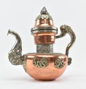 20TH CENTURY TIBETAN COPPER WITH WHITE METAL MOUNTED TEAPOT