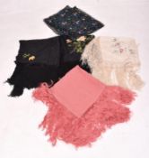 FIVE 1920S ART DECO SILK SHAWLS AND VINTAGE SHAWLS