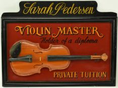 REPRODUCTION 1980S VIOLIN TEACHING ADVERTISING WALL PLAQUE