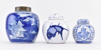 GROUP OF THREE CHINESE REPUBLIC PERIOD CERAMIC GINGER JARS