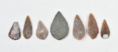 COLLECTION OF 7 STONE AGE NEOLITHIC FLINT CARVED ARROWHEADS