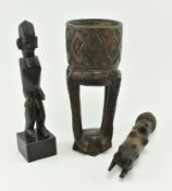20TH CENTURY AFRICAN WOOD CARVED FIGURINES AND A CUP