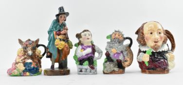 FIVE BURLEIGH & ROYAL DOULTON FIGURAL MUGS / FIGURINES